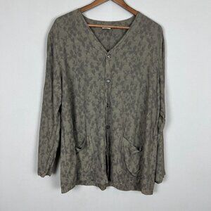 CP SHADES Tunic Top Womens Medium Green Floral Button Up Rayon Jacquard V-Neck M